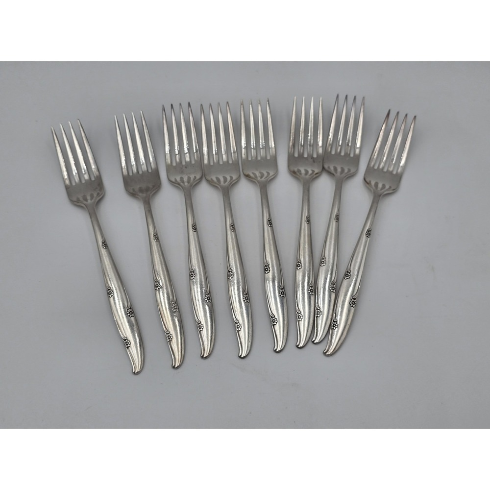 Oneida Community Silver Flower Silverplate Dinner Forks 1960s Vintage Set Of 8